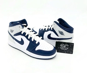 Pantofi Sport Air Jordan 1 Mid Wolfgrey Navy - Albastru inchis - 100% originali