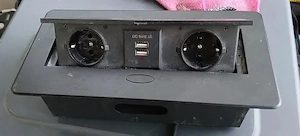Priza metalica dubla blat bucatarie 230V 16A cu 2 porturi usb 5V 2,1A