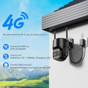 Cameră de supraveghere exterioară SV3C 4G LTE PTZ cu cartelă SIM, cameră HD de 4MP cu obiectiv dublu