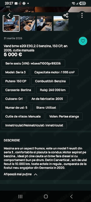 vand bmw 2.0 benzina , 2005 , 5500 e  - imagine 5