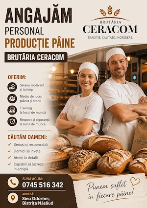 Angajam personal pentru productie paine la Brutaria Ceracom