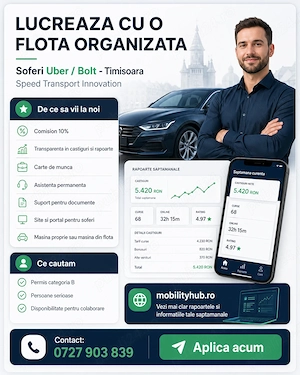 Angajăm Șoferi Uber Bolt   Comision 10% + Bonusuri!
