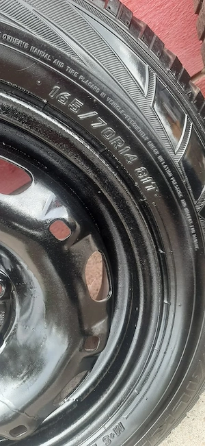  4 Jante tablă R14 165/70 81T M+S + capace + rezervă  - imagine 3