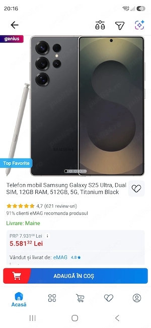 Telefon mobil Samsung Galaxy S25 Ultra, Dual SIM, 12GB RAM, 512GB, 5G, Titanium Black
