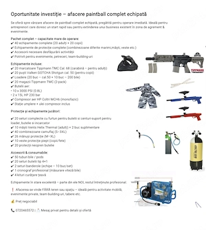 Afacere paintball complet echipata