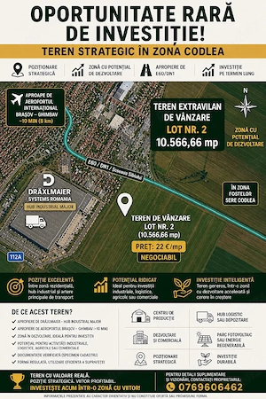 Teren extravilan 10.566 mp de vanzare   zona fostelor sere Codlea