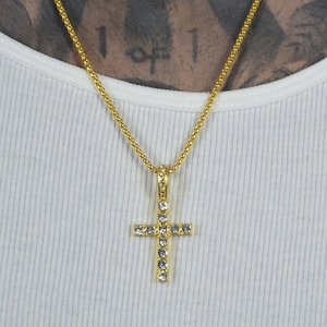 Lant auriu cu cruce iced out otel inoxidabil