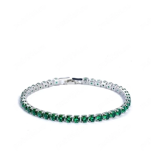 Bratara tennis unisex argintiu piatra verde smarald