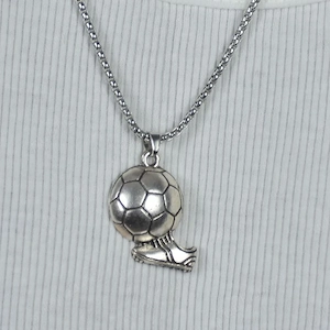 Lant simplu cu pandantib minge de fotbal otel inoxidabil - imagine 2