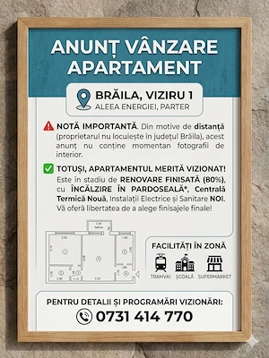 Apartament 2 camere - VIZIRU 1 BRĂILA - încălzire în pardoseală 