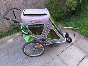 Remorca bicicleta cărucior 2 copii Queridoo Speedkid 2 pliabil