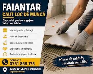 Faianțar caut loc de muncă   Botoșani