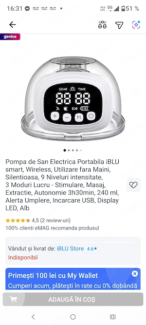 Vând pompa de san electrica portabila