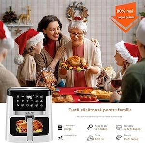 Friteuza cu aer cald Air Fryer Deime, capacitate 7.5L, 1700 W, 8 programe automate, ecran tactil, op - imagine 3
