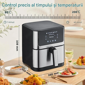 Friteuza cu aer cald Air fryer DEIME 6 litri 1500W otel inoxidabil, 8 programe, fereastra de gatit v - imagine 3