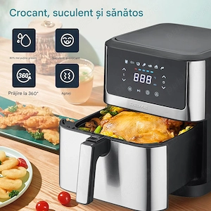 Friteuza cu aer cald Air fryer DEIME 6 litri 1500W otel inoxidabil, 8 programe, fereastra de gatit v - imagine 4