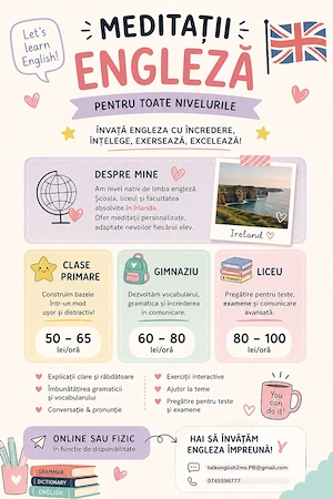 Ofer meditații la limba engleză 60-100 RON