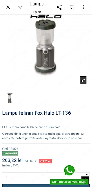 Vand set 2 lanterne cort Fox Halo Lt 100 - imagine 4