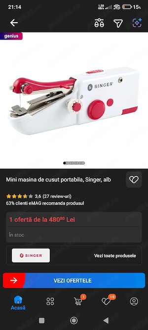 mini masina de cusut portabila Singer