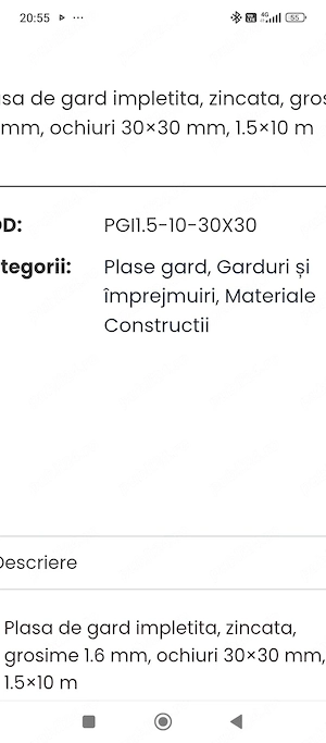 Plasa sarma,si 2mm, împletită ,Imprejmuiri Garduri.