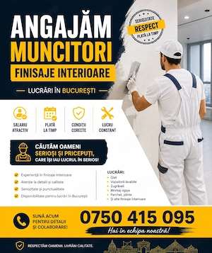 Angajăm muncitori calificați - finisaje interioare - București