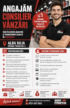 Angajăm Consilier Vânzări ,in Alba Iulia