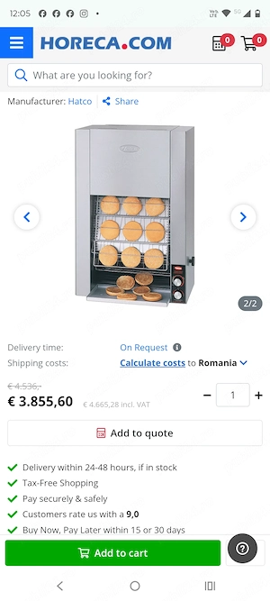 Vand Hatco toaster Basket style, Capacity: 1350 hamburger buns p h