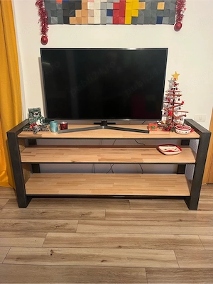 Comoda TV handmade-lemn masiv de fag si metal