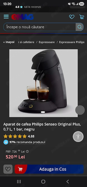 Vând Espresor Philips Senseo Original Plus HD7817, 0.7 Litri, 1 Bar, În Stare Bună - imagine 5