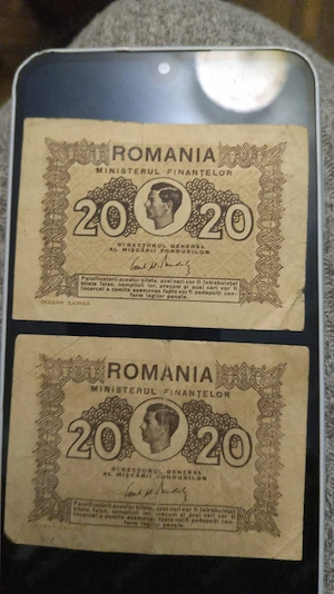 Lot 2 Bancnote 20 Lei 1945 - Regele Mihai I - Ministerul Finanțelor