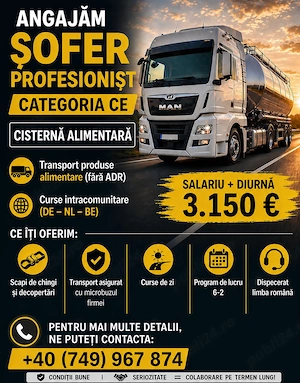 Angajez șofer cisternă categoria C+E 