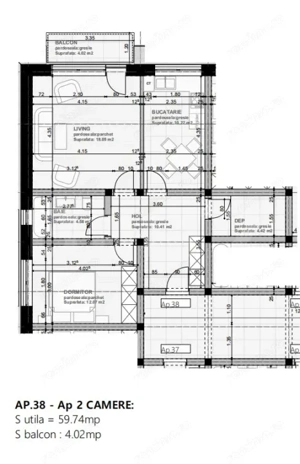Apartament 2 camere, 60 mp 