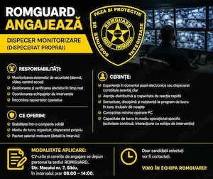 ROMGUARD angajeaza Dispecer Monitorizare (Dispecerat propriu)