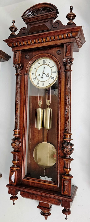 Ceas de perete cu pendul si 2 greutati Gustav Becker 