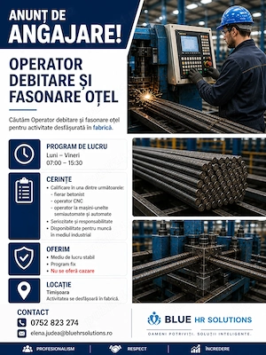 Angajam - Operator Fasonare si Debitare Fier 
