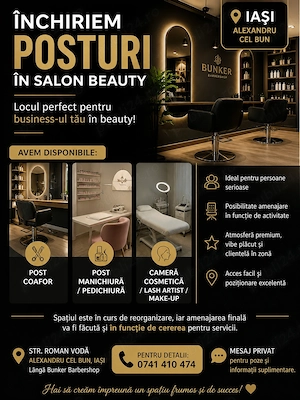  închiriem posturi în salon beauty   iași | alexandru cel bun