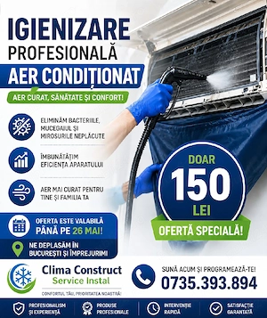 Ofertă igienizare profesională aer condiționat 150 lei