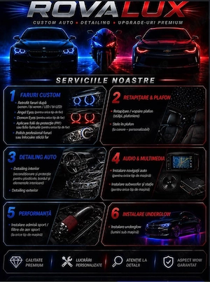 ROVALUX   Detailing & Upgrade-uri Auto Premium | Faruri   PPF   Audio   Starlight   Sport   Underglo