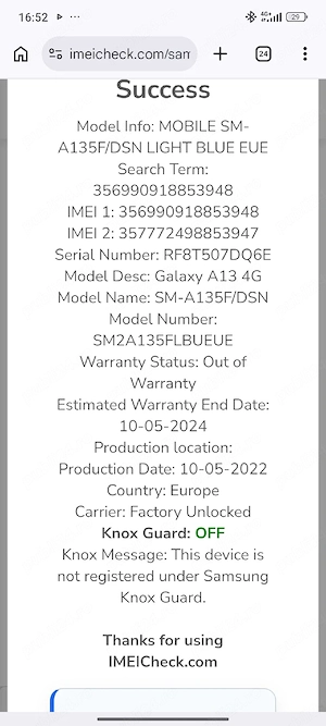 Samsung Galaxy A13 4G (SM-A135F)   Liber Rețea   Knox OFF   Piese
