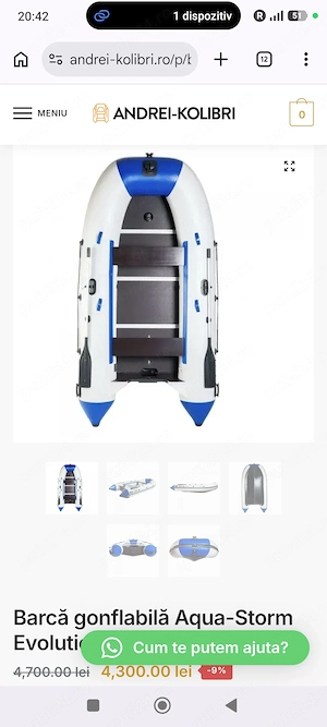 Aqua storm evolution 3.6m+motor evinrude 5cp 2T cismă scurtă 
