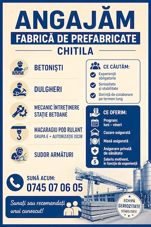 Fabrica din Chitila angajeaza personal calificat