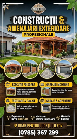 Construcții din Lemn și Amenajări: Foișoare, Garduri, Pontoane (Doar Ilfov)
