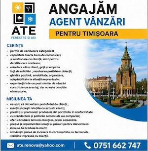 Agent Vanzari (Timisoara, Brasov, Cluj, Sibiu, Craiova)