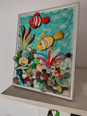 Tablou Paper Quilling Seashore Underwater Serenity, Manual, Handmade 26x21cm