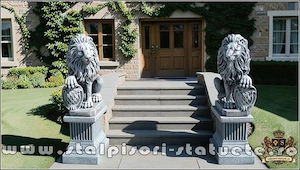 Set 2 statuete leu cu socluri, gri antichizat, S2-S108. - imagine 5