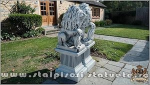 Set 2 statuete leu cu socluri, gri antichizat, S2-S108. - imagine 2