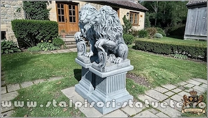 Set 2 statuete leu cu socluri, gri antichizat, S2-S108. - imagine 3