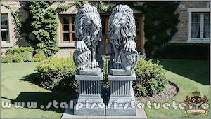 Set 2 statuete leu cu socluri, gri antichizat, S2-S108.