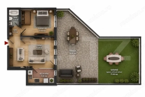 Apartament 2 camere, CF, terasă spectaculoasă 75 mp, Zona Vivo 