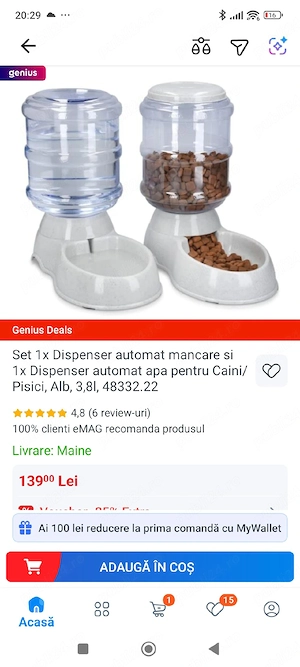 Hrănitor + Adăpător automat pisici câini   3.5L fiecare   aproape noi - imagine 2